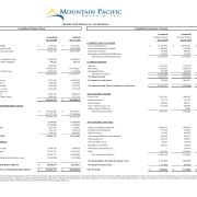 A financial statement for MP Bank, Mountain Pacific Bancorp, Inc., shows consolidated balance sheet and income figures for December 2020 and 2019. Data categories include assets, liabilities, stockholder equity, income, and expenses.